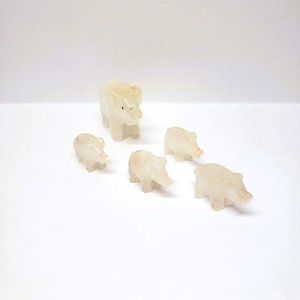 Vintage Onyx Pig Figurine Lot x5 Mama Piglet Set Stone Animal Statue